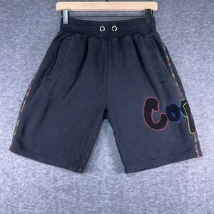 Cookies SF Mens Small Black Fleece Sweat Shorts Chenille Logo Rainbow Stitching